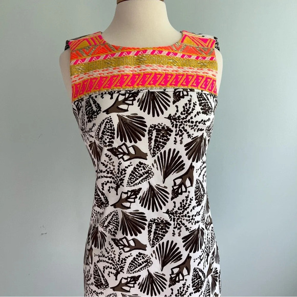 Persifor Sea Shell Print Sheath Dress “Sloane” Size XS Neon Metallic Pink Yellow - Picture 5 of 8